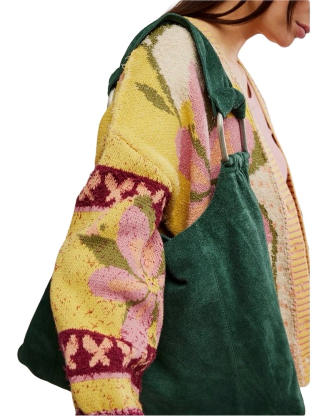 🌲 Free People Bobbi Slouch Suede Tote Hobo Bag in SOLD OUT Color 🌲 PINE - Picture 2 of 10